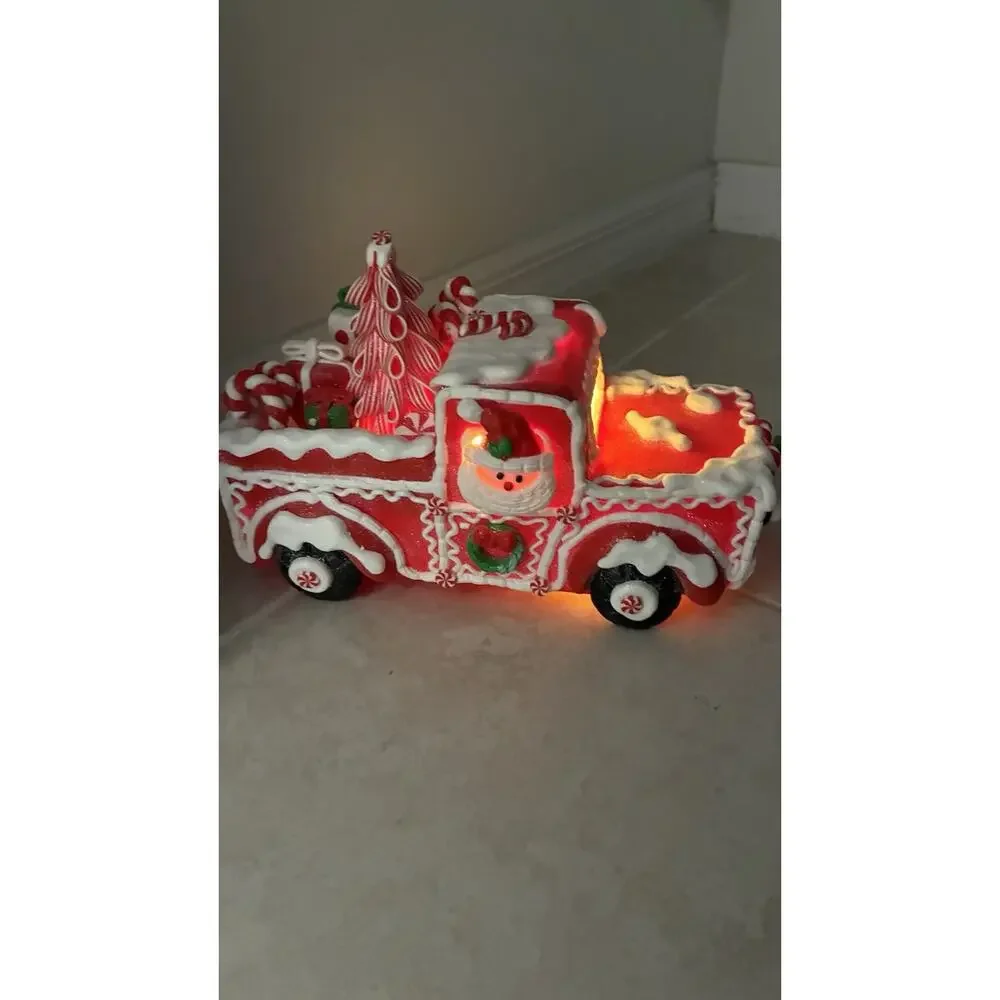 Kurt S. Adler Light Up Gingerbread Truck Santa Candy Canes Red Christmas Decor